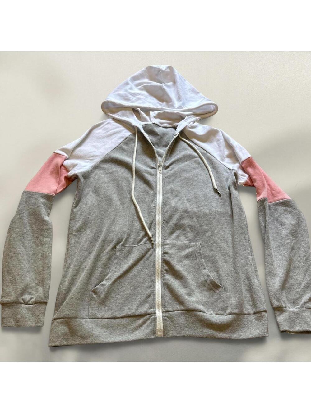 Colorblock Zip-Up Hoodie with Hood and Kangaroo Pockets